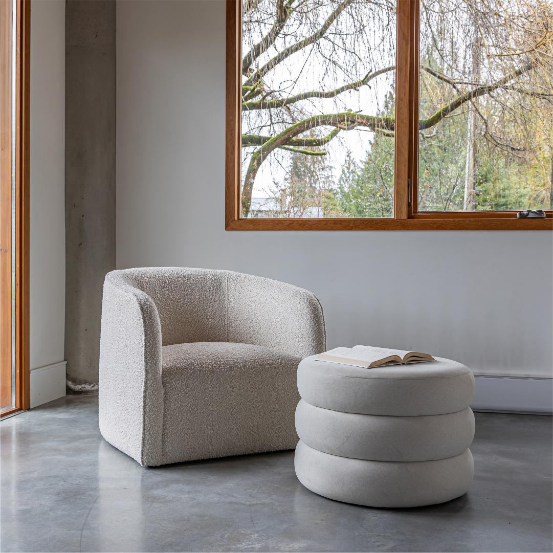 Fiel Ottoman - Faux Mohair Ecru