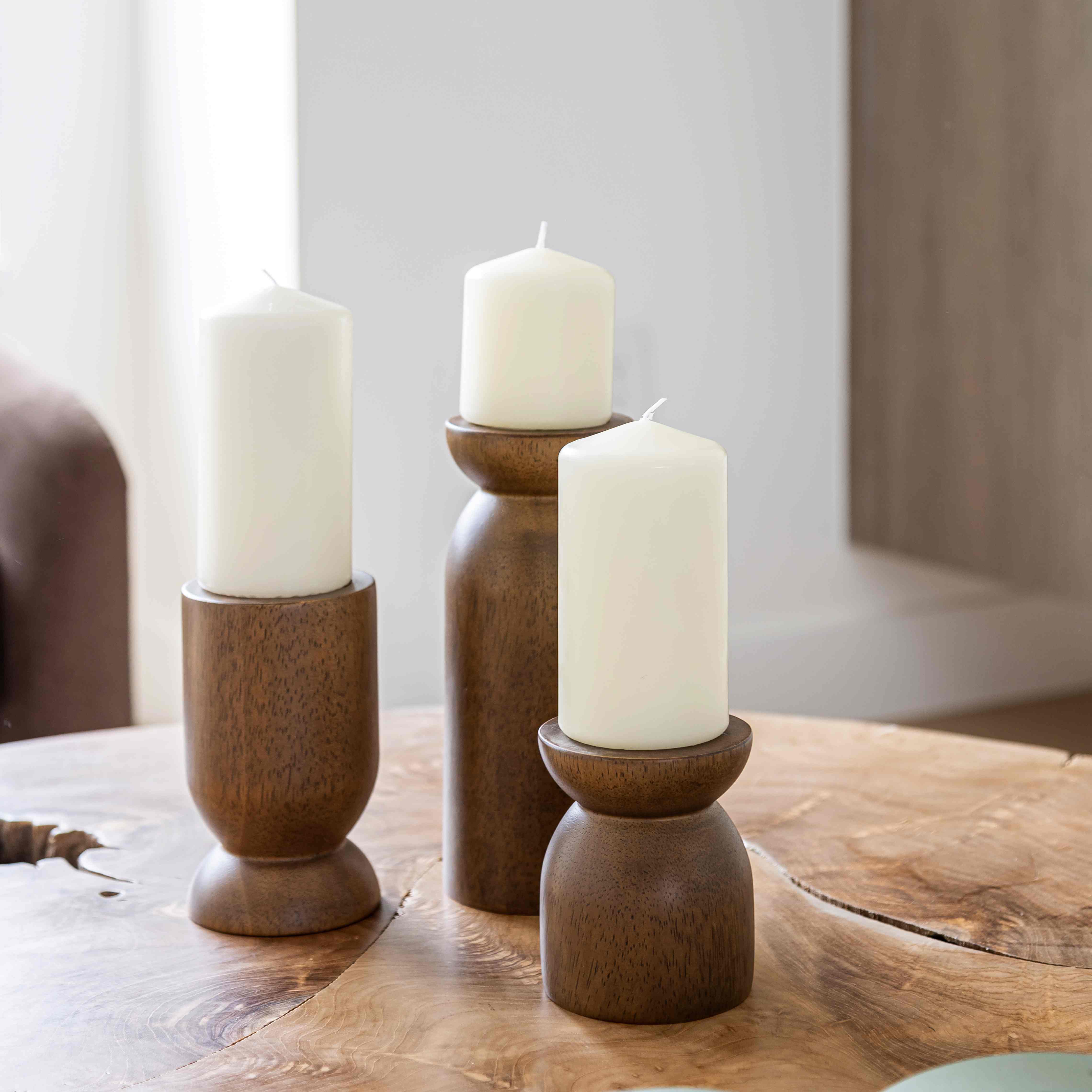 Fawn Pillar Candle Holder (Set of 3) - Smoked Chestnut