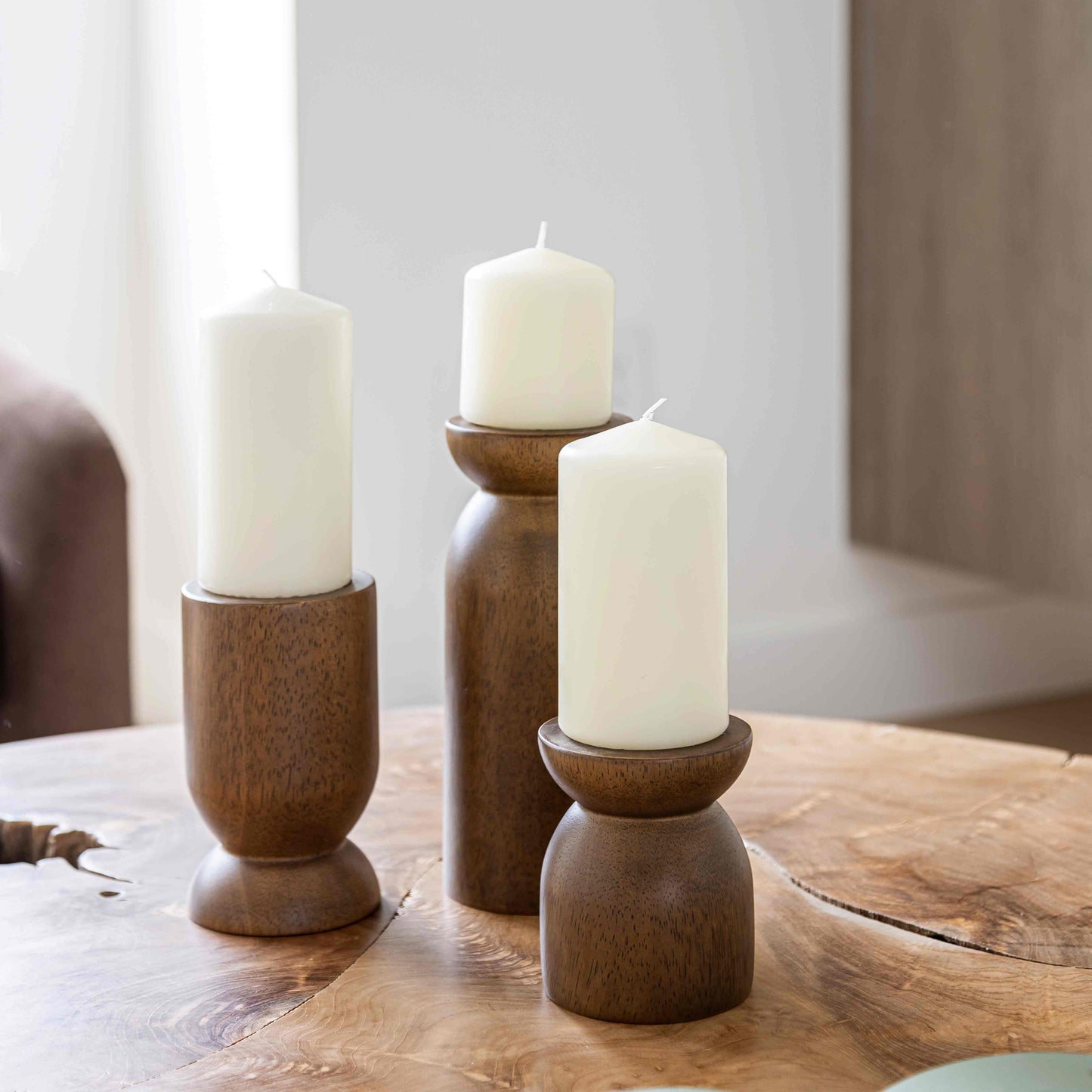 Fawn Pillar Candle Holder (Set of 3) - Smoked Chestnut