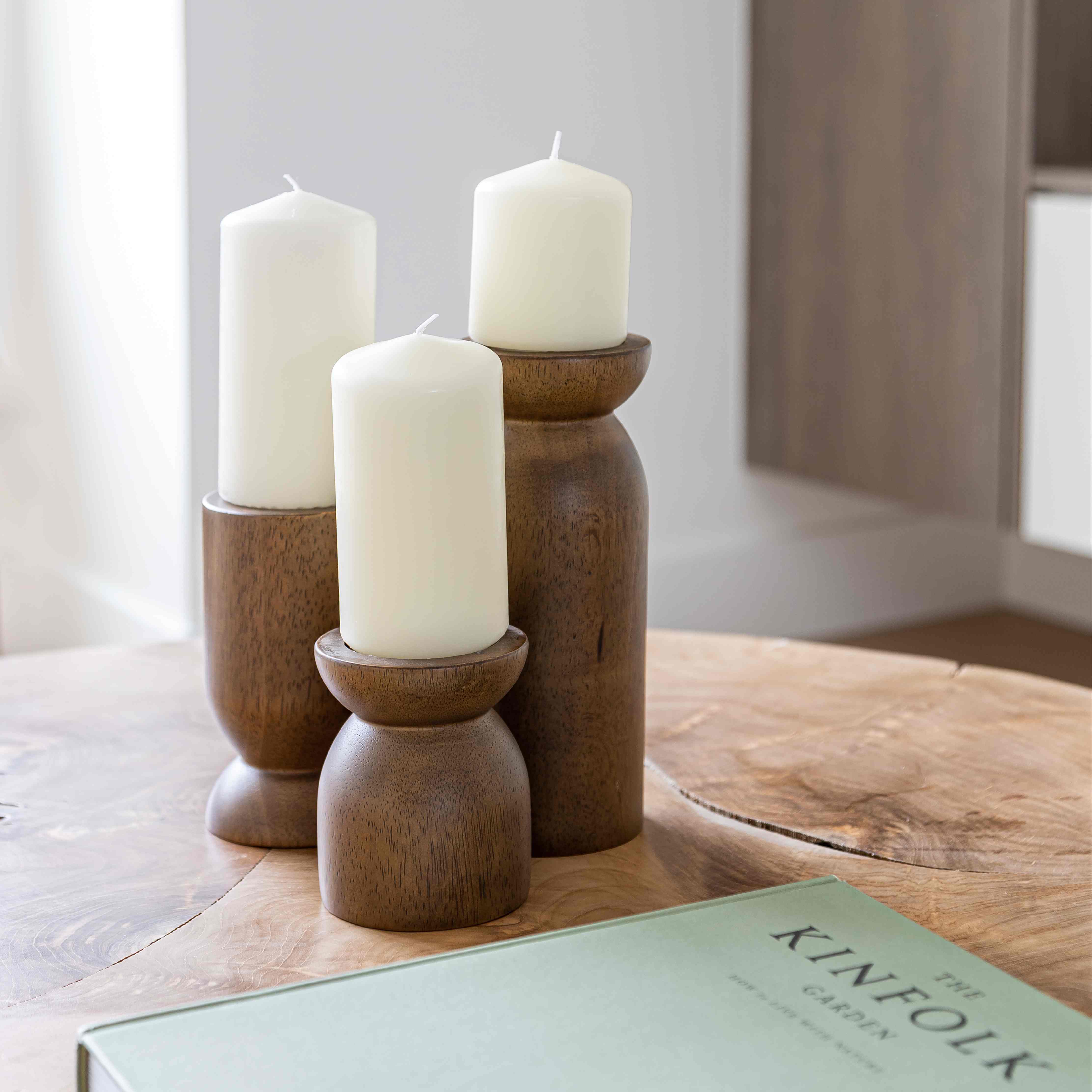 Fawn Pillar Candle Holder (Set of 3) - Smoked Chestnut