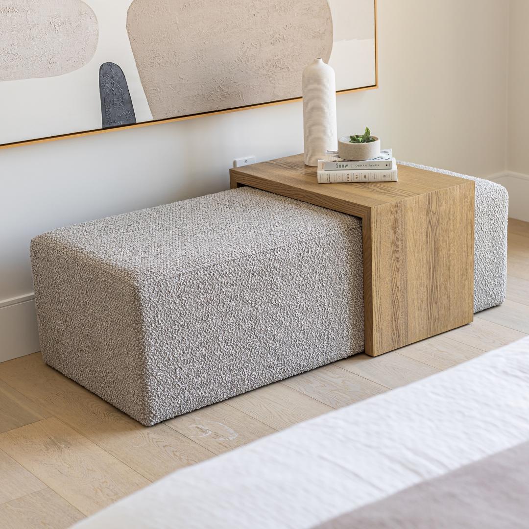 Forest Coffee Ottoman - Truffle Boucle and Blonde Oak
