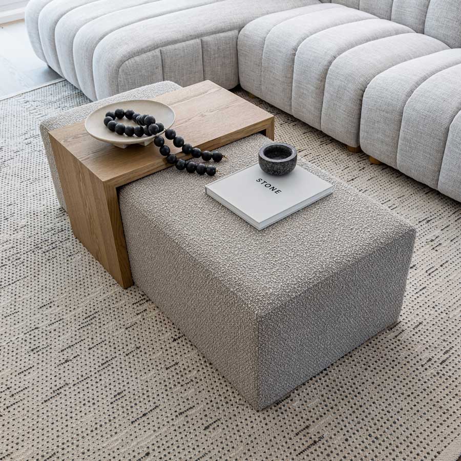 Forest Coffee Ottoman - Truffle Boucle and Blonde Oak