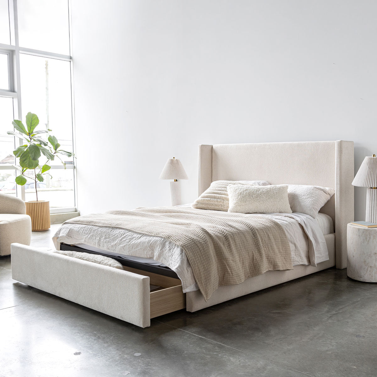 Lourdes Queen Storage Drawer Bed - Cream